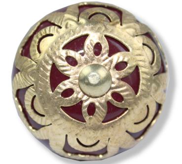 Rot-Brauner Möbelknauf goldener Barockrosette