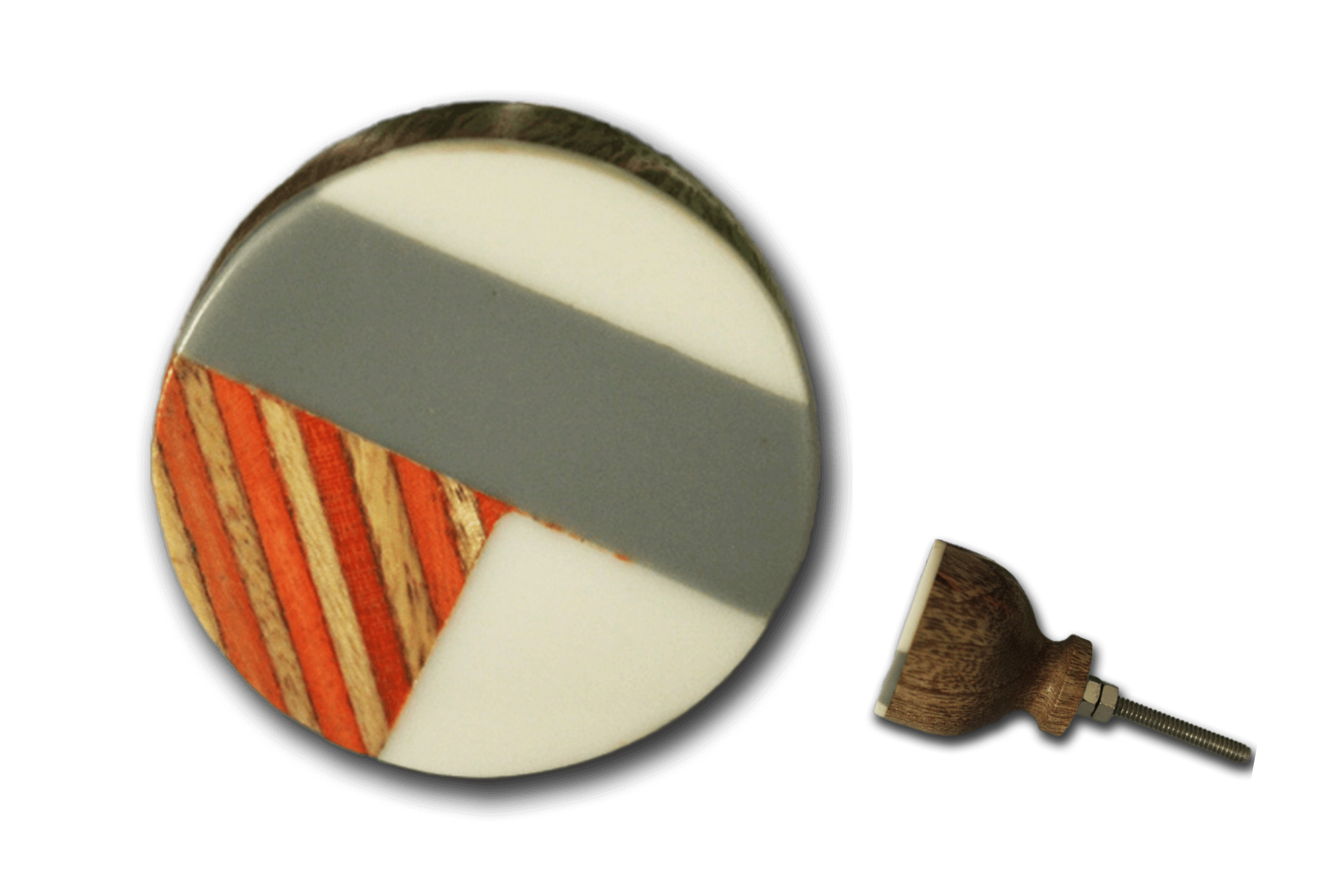 Großer flacher Holzknauf mit Print in bunt