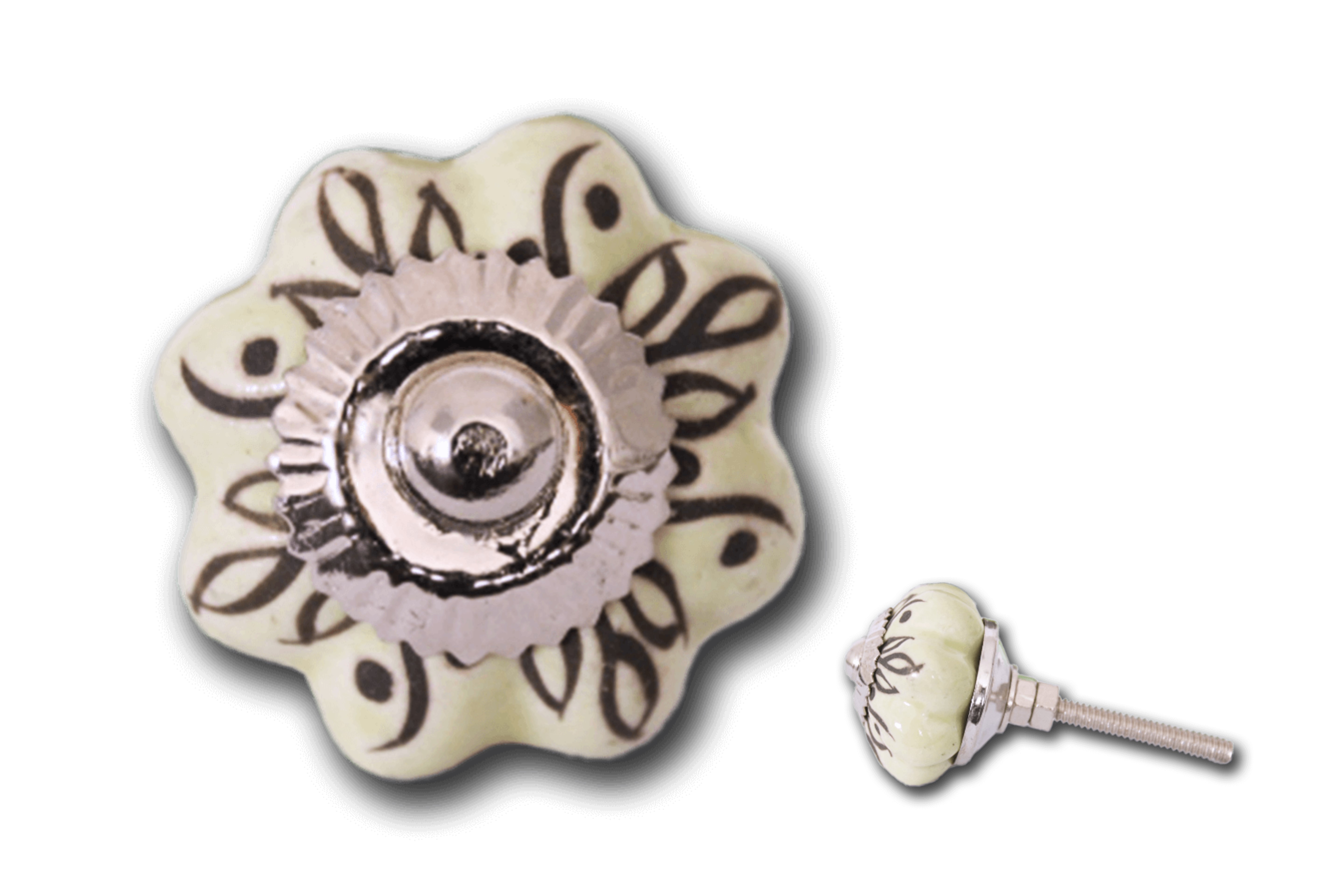 Kleiner Blumenknauf in beige mit Muster in braun